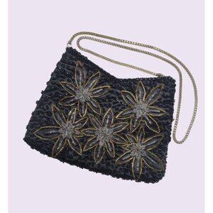 Vintage Beaded Purse, La Regale Floral Design w/Metal Box Chain